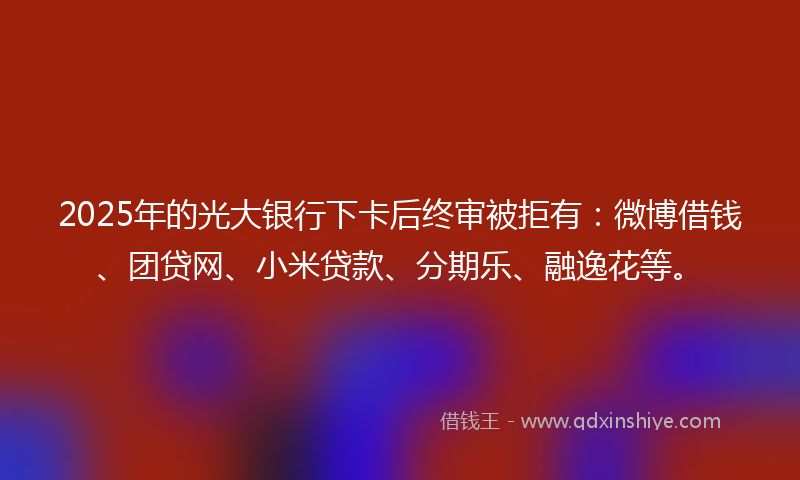 2025年的光大银行下卡后终审被拒有：微博借钱、团贷网、小米贷款、分期乐、融逸花等。