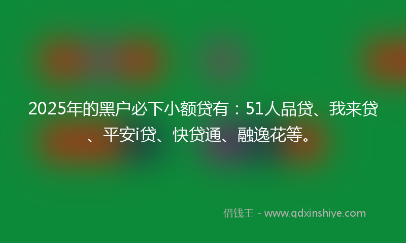 2025年的黑户必下小额贷有：51人品贷、我来贷、平安i贷、快贷通、融逸花等。