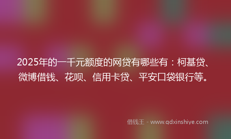 2025年的一千元额度的网贷有哪些有：柯基贷、微博借钱、花呗、信用卡贷、平安口袋银行等。