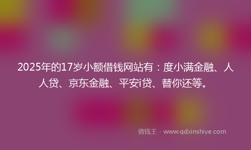 2025年的17岁小额借钱网站有：度小满金融、人人贷、京东金融、平安i贷、替你还等。