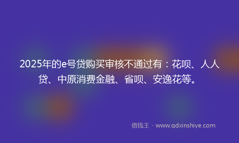 2025年的e号贷购买审核不通过有：花呗、人人贷、中原消费金融、省呗、安逸花等。