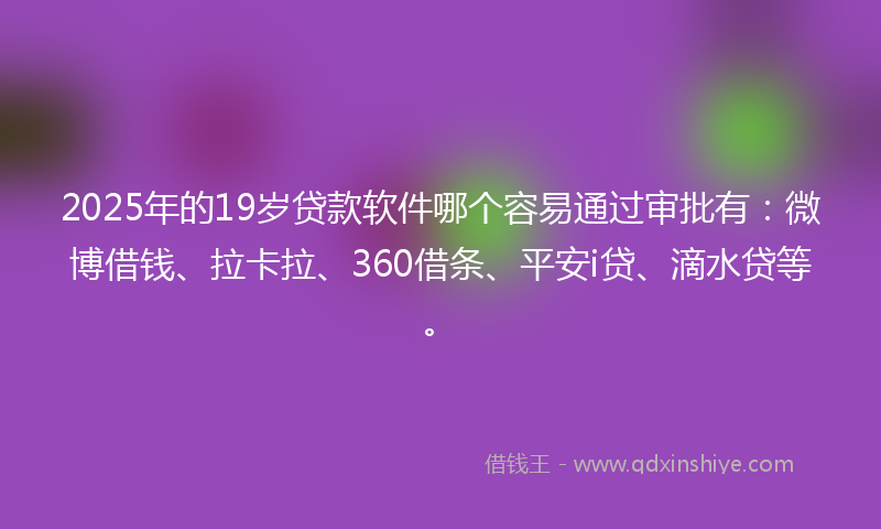 2025年的19岁贷款软件哪个容易通过审批有：微博借钱、拉卡拉、360借条、平安i贷、滴水贷等。