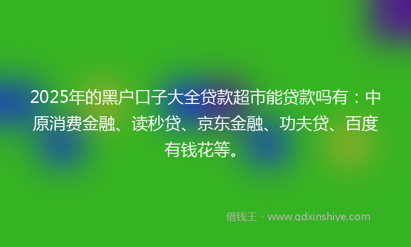 2025年的黑户口子大全贷款超市能贷款吗有：中原消费金融、读秒贷、京东金融、功夫贷、百度有钱花等。
