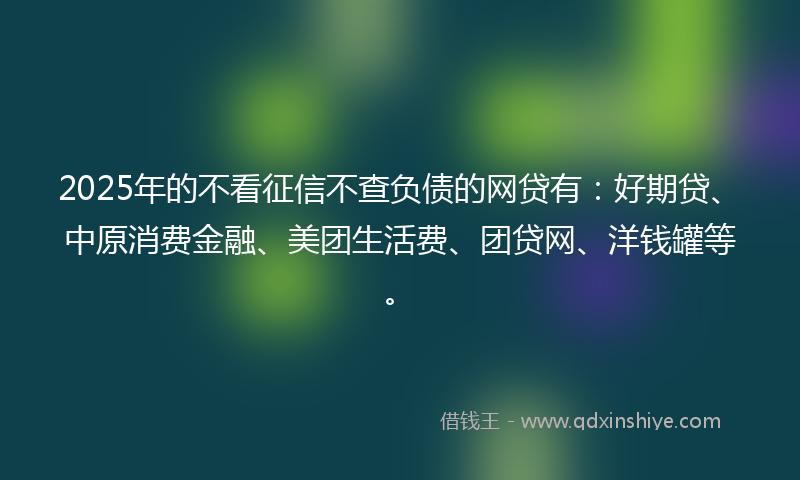 2025年的不看征信不查负债的网贷有：好期贷、中原消费金融、美团生活费、团贷网、洋钱罐等。