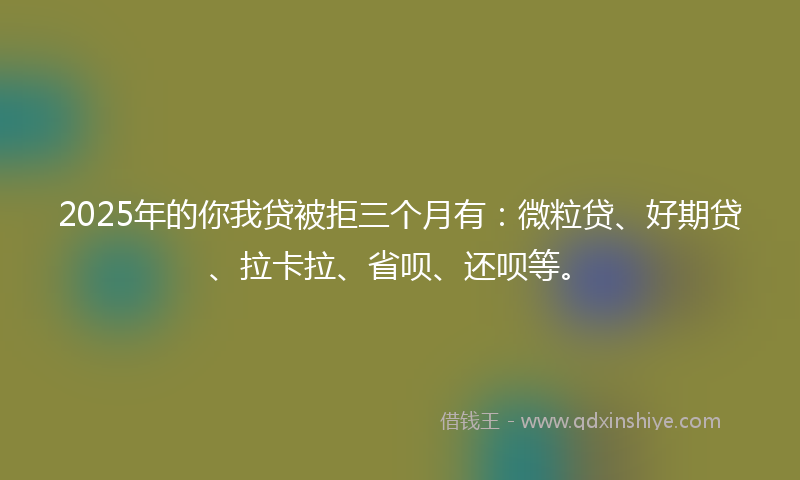 2025年的你我贷被拒三个月有：微粒贷、好期贷、拉卡拉、省呗、还呗等。