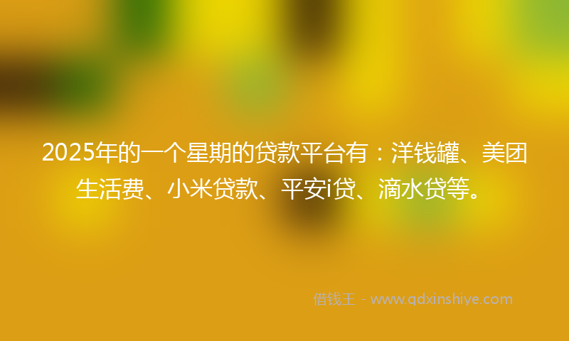 2025年的一个星期的贷款平台有：洋钱罐、美团生活费、小米贷款、平安i贷、滴水贷等。