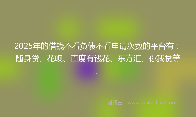 2025年的借钱不看负债不看申请次数的平台有：随身贷、花呗、百度有钱花、东方汇、你我贷等。