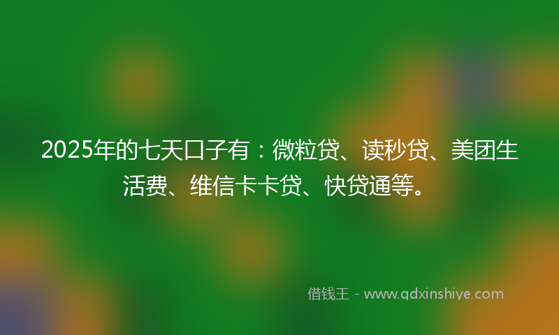 2025年的七天口子有:微粒贷、读秒贷、美团生活费、维信卡卡贷、快贷通等。
