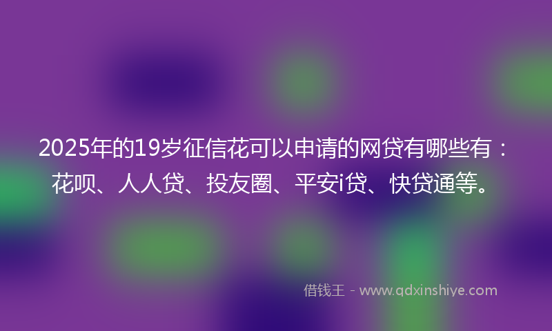 2025年的19岁征信花可以申请的网贷有哪些有：花呗、人人贷、投友圈、平安i贷、快贷通等。