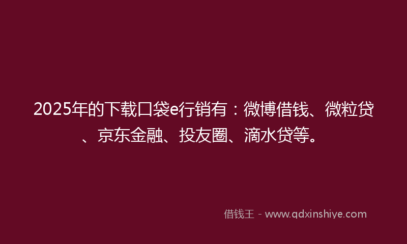 2025年的下载口袋e行销有：微博借钱、微粒贷、京东金融、投友圈、滴水贷等。