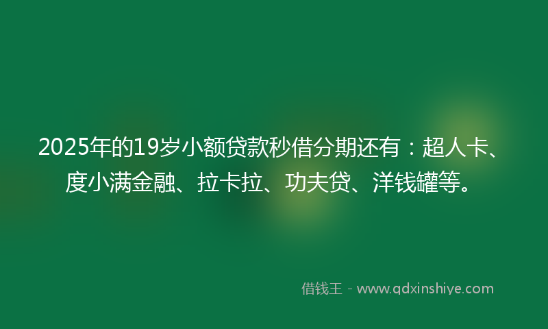2025年的19岁小额贷款秒借分期还有：超人卡、度小满金融、拉卡拉、功夫贷、洋钱罐等。
