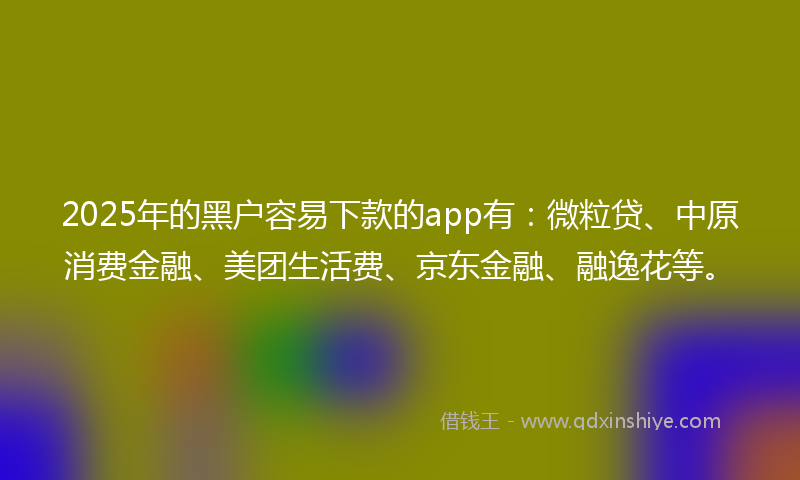 2025年的黑户容易下款的app有：微粒贷、中原消费金融、美团生活费、京东金融、融逸花等。