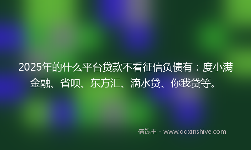 2025年的什么平台贷款不看征信负债有：度小满金融、省呗、东方汇、滴水贷、你我贷等。