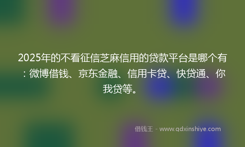 2025年的不看征信芝麻信用的贷款平台是哪个有：微博借钱、京东金融、信用卡贷、快贷通、你我贷等。
