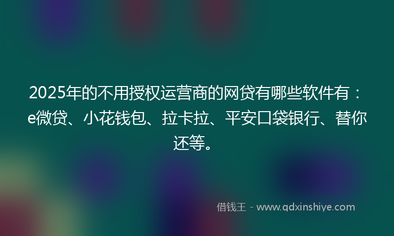 2025年的不用授权运营商的网贷有哪些软件有：e微贷、小花钱包、拉卡拉、平安口袋银行、替你还等。