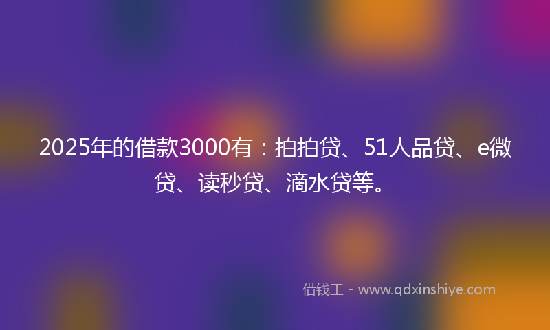 2025年的借款3000有：拍拍贷、51人品贷、e微贷、读秒贷、滴水贷等。