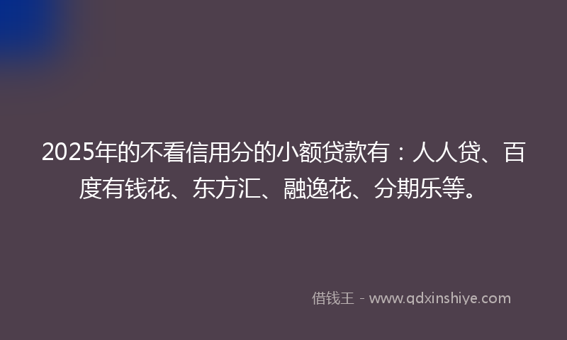 2025年的不看信用分的小额贷款有：人人贷、百度有钱花、东方汇、融逸花、分期乐等。