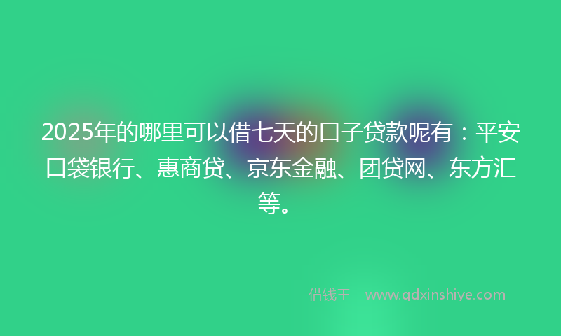 2025年的哪里可以借七天的口子贷款呢有：平安口袋银行、惠商贷、京东金融、团贷网、东方汇等。