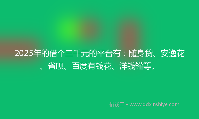 2025年的借个三千元的平台有：随身贷、安逸花、省呗、百度有钱花、洋钱罐等。