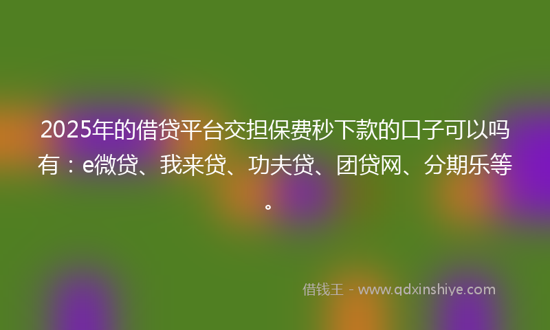 2025年的借贷平台交担保费秒下款的口子可以吗有：e微贷、我来贷、功夫贷、团贷网、分期乐等。