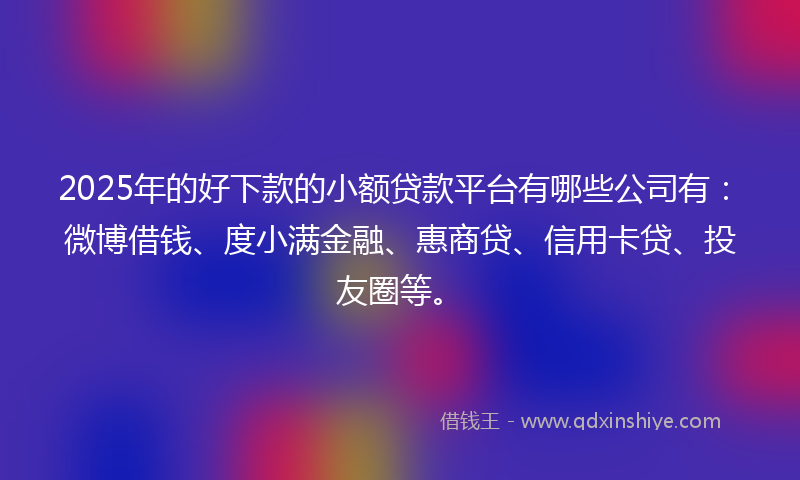 2025年的好下款的小额贷款平台有哪些公司有：微博借钱、度小满金融、惠商贷、信用卡贷、投友圈等。