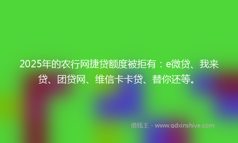 2025年的农行网捷贷额度被拒有：e微贷、我来贷、团贷网、维信卡卡贷、替你还等。