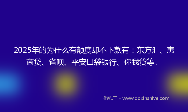 2025年的为什么有额度却不下款有：东方汇、惠商贷、省呗、平安口袋银行、你我贷等。
