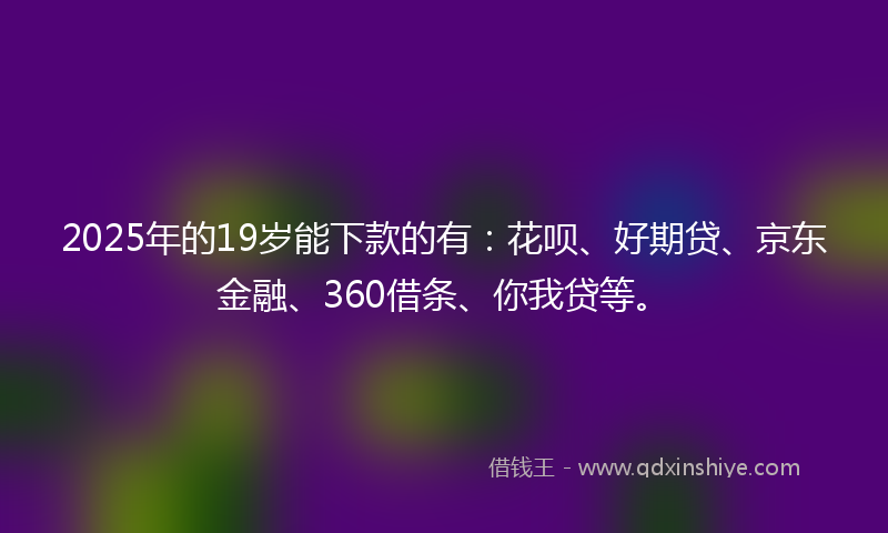 2025年的19岁能下款的有：花呗、好期贷、京东金融、360借条、你我贷等。