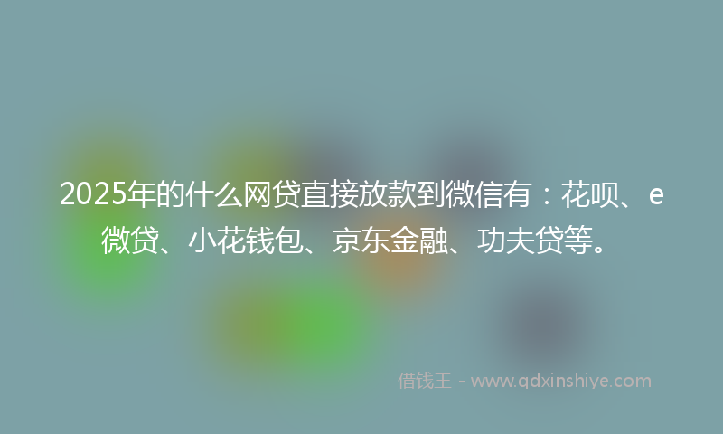2025年的什么网贷直接放款到微信有：花呗、e微贷、小花钱包、京东金融、功夫贷等。