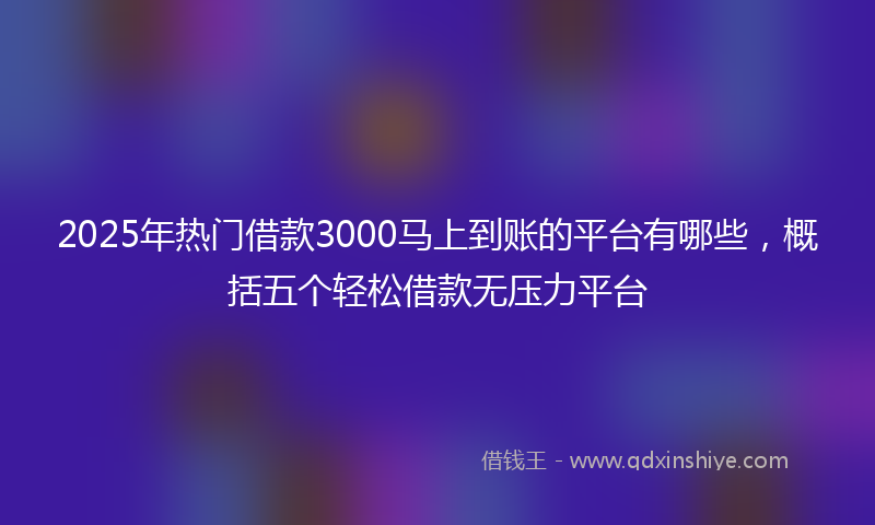 2025年热门借款3000马上到账的平台有哪些，概括五个轻松借款无压力平台
