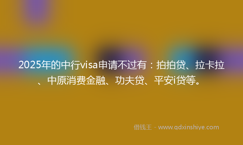 2025年的中行visa申请不过有：拍拍贷、拉卡拉、中原消费金融、功夫贷、平安i贷等。
