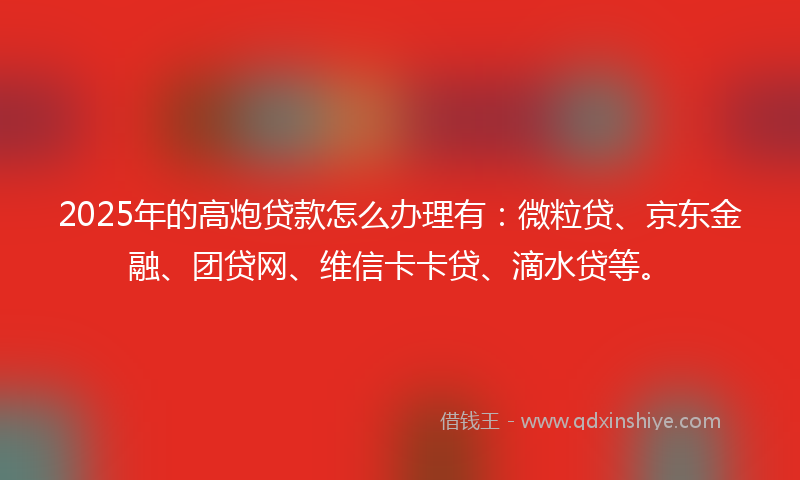 2025年的高炮贷款怎么办理有：微粒贷、京东金融、团贷网、维信卡卡贷、滴水贷等。