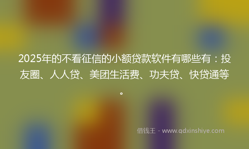 2025年的不看征信的小额贷款软件有哪些有：投友圈、人人贷、美团生活费、功夫贷、快贷通等。