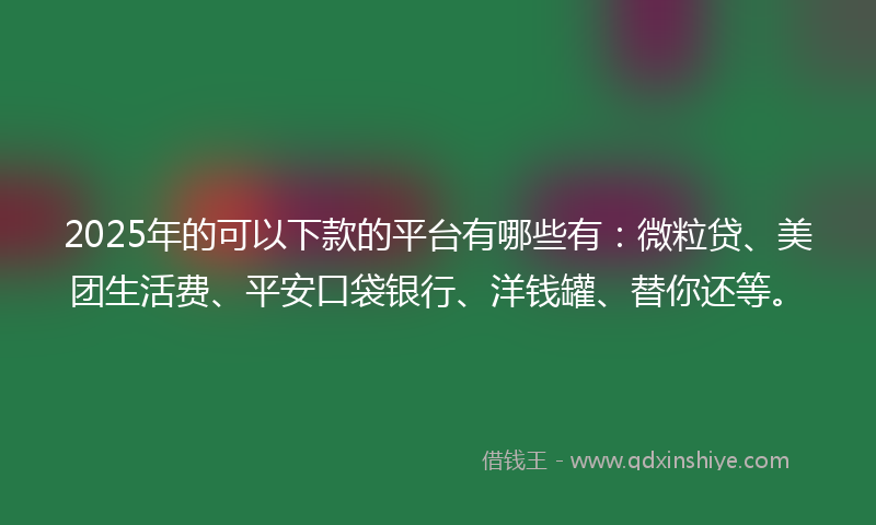 2025年的可以下款的平台有哪些有：微粒贷、美团生活费、平安口袋银行、洋钱罐、替你还等。