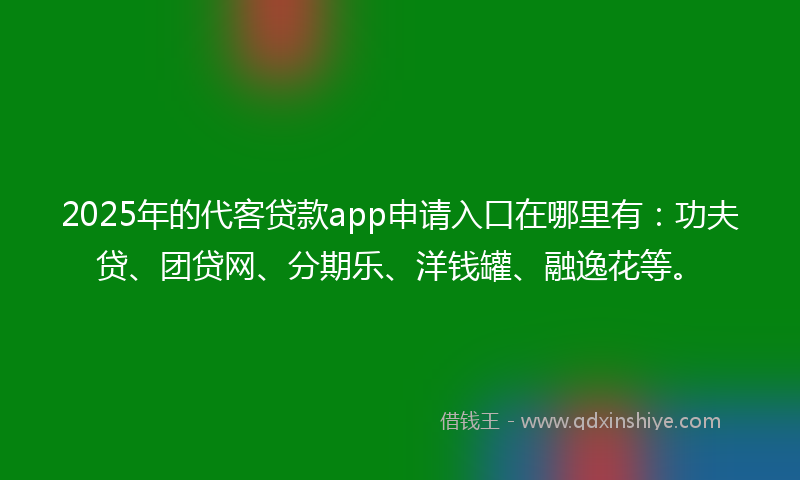 2025年的代客贷款app申请入口在哪里有：功夫贷、团贷网、分期乐、洋钱罐、融逸花等。