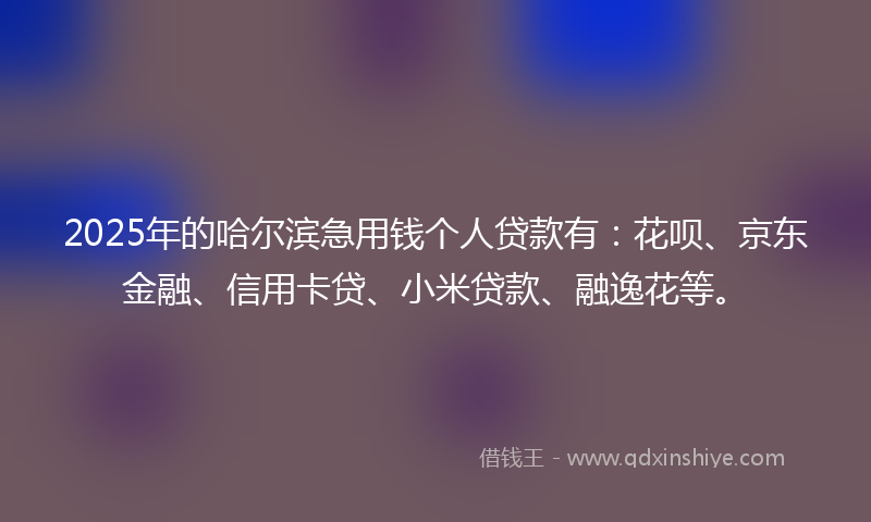 2025年的哈尔滨急用钱个人贷款有：花呗、京东金融、信用卡贷、小米贷款、融逸花等。
