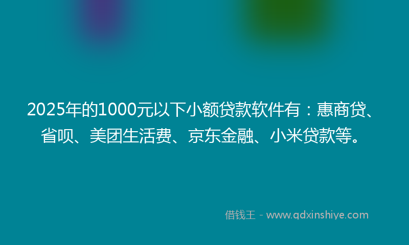 2025年的1000元以下小额贷款软件有：惠商贷、省呗、美团生活费、京东金融、小米贷款等。