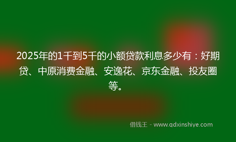2025年的1千到5千的小额贷款利息多少有：好期贷、中原消费金融、安逸花、京东金融、投友圈等。
