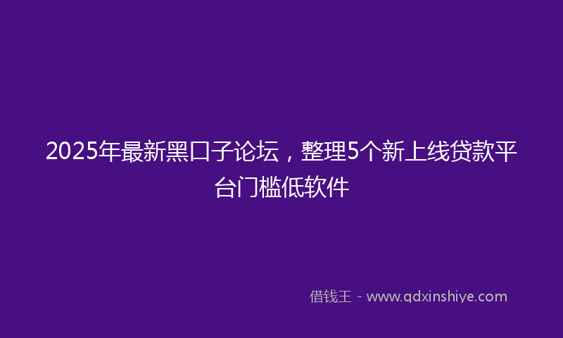 2025年最新黑口子论坛，整理5个新上线贷款平台门槛低软件