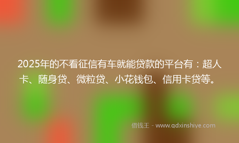 2025年的不看征信有车就能贷款的平台有：超人卡、随身贷、微粒贷、小花钱包、信用卡贷等。