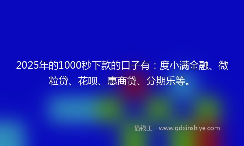 2025年的1000秒下款的口子有：度小满金融、微粒贷、花呗、惠商贷、分期乐等。