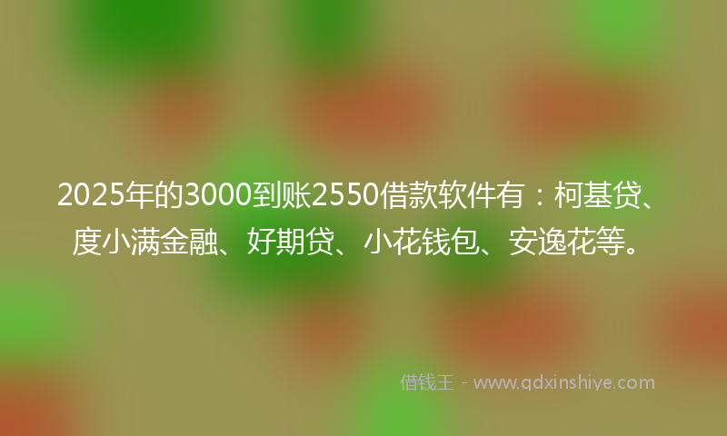 2025年的3000到账2550借款软件有：柯基贷、度小满金融、好期贷、小花钱包、安逸花等。
