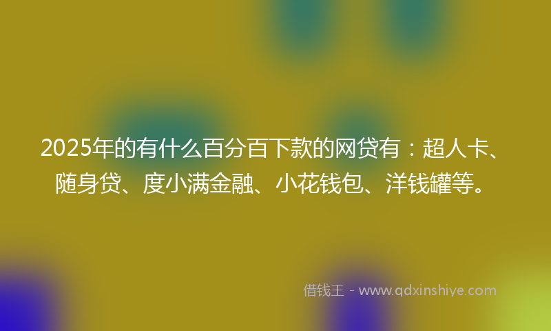 2025年的有什么百分百下款的网贷有：超人卡、随身贷、度小满金融、小花钱包、洋钱罐等。