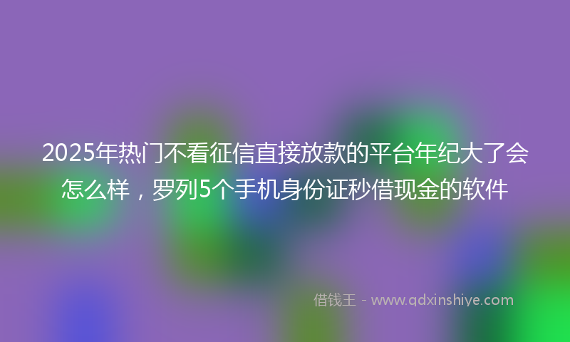 2025年热门不看征信直接放款的平台年纪大了会怎么样，罗列5个手机身份证秒借现金的软件