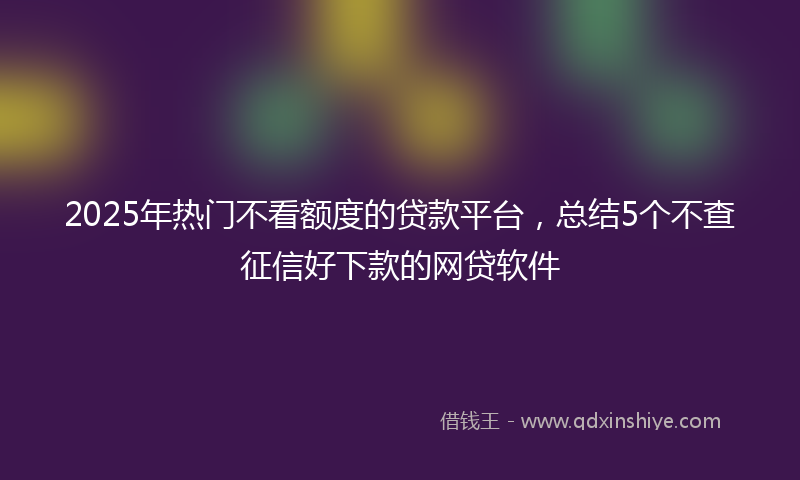 2025年热门不看额度的贷款平台，总结5个不查征信好下款的网贷软件