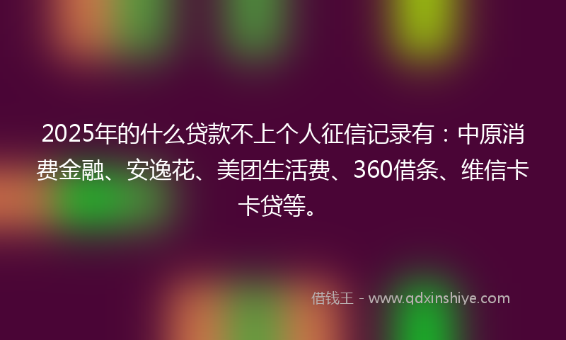 2025年的什么贷款不上个人征信记录有：中原消费金融、安逸花、美团生活费、360借条、维信卡卡贷等。