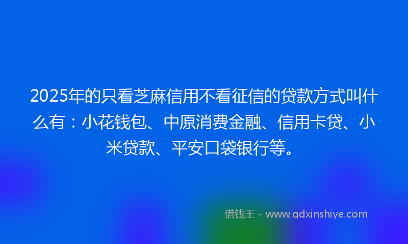2025年的只看芝麻信用不看征信的贷款方式叫什么有：小花钱包、中原消费金融、信用卡贷、小米贷款、平安口袋银行等。