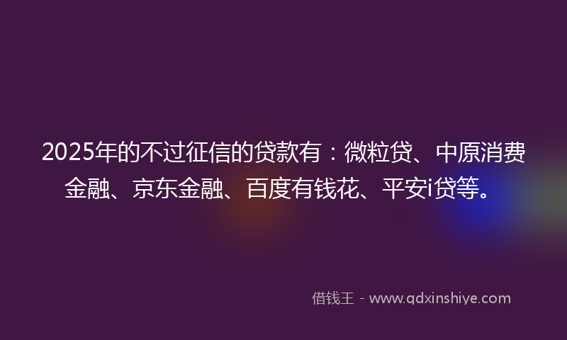2025年的不过征信的贷款有：微粒贷、中原消费金融、京东金融、百度有钱花、平安i贷等。