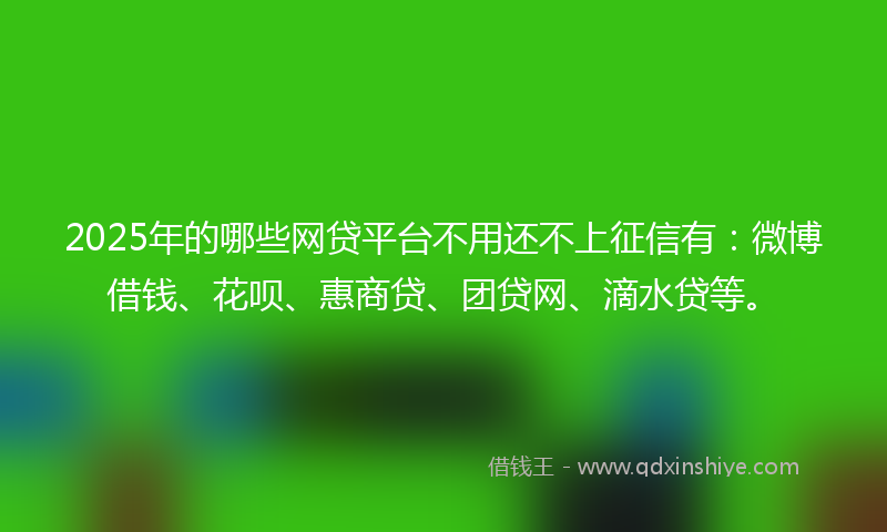 2025年的哪些网贷平台不用还不上征信有：微博借钱、花呗、惠商贷、团贷网、滴水贷等。