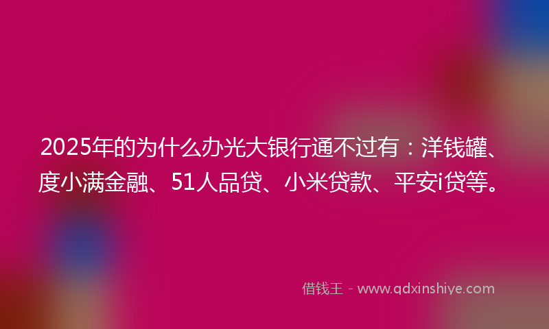 2025年的为什么办光大银行通不过有：洋钱罐、度小满金融、51人品贷、小米贷款、平安i贷等。